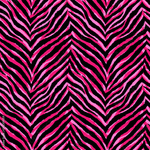 Seamless pattern with bright colorful animalistic fur print. Vector wallpaper. Exotic zebra or tiger skin texture.