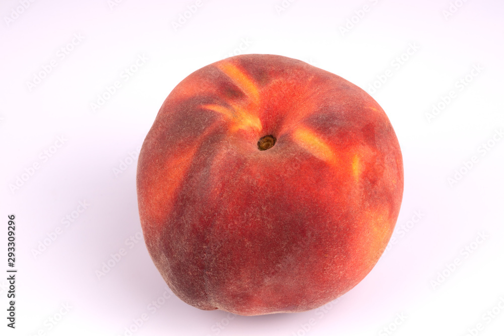 Top view on summer harvested red juicy peach on white background