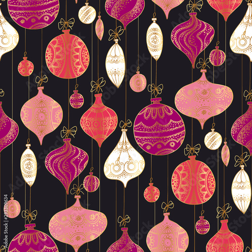 Decorative xmas vintage bauble seamless pattern