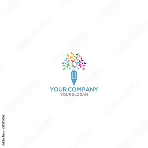 Pencil Tree Education Logo Design Vector