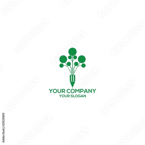 Pencil Tree Education Logo Design Vector