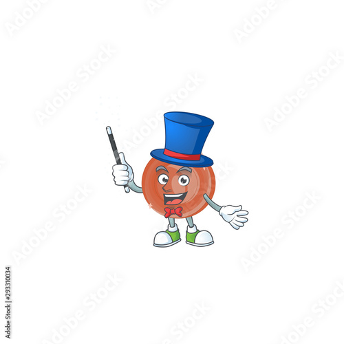 Magician bronze coin cartoon character mascot style.