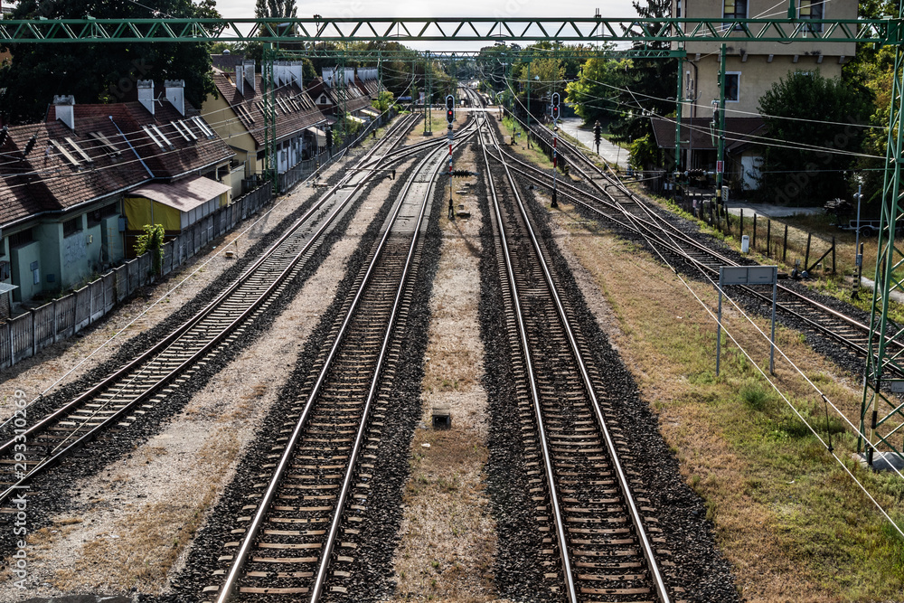 Empty railway station rails at Siofok, Hungary
