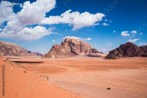 View of the highest mountains at Wadi Rum desert, southern Jordan