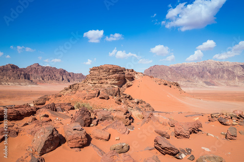 The red dunes, one of the most popular tourist attractions at the Wadi Rum desert, southern Jordan