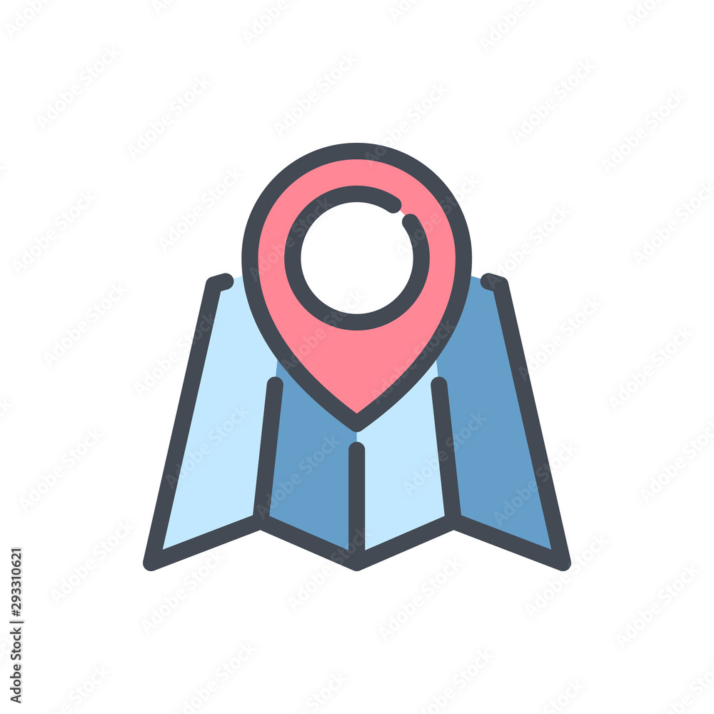Map with location pointer color line icon. City map vector outline colorful sign. Map with location pointer color line icon. City map vector outline colorful sign.