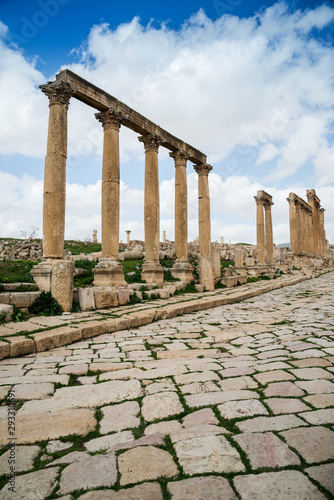 Colonnaded street in the ancient roman city of Jerash, Gerasa Governorate, Jordan