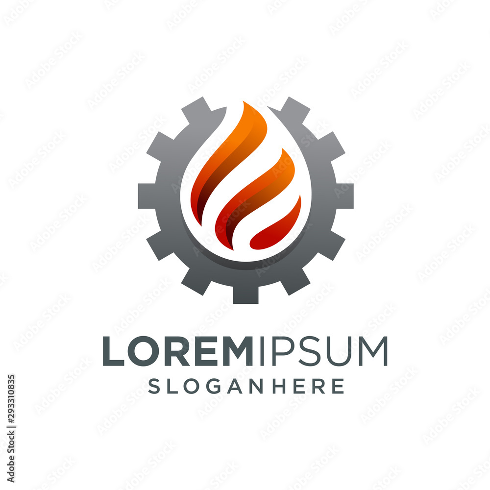 Fototapeta premium Engineering Flame Logo. Gear Fire Logo Design Vector Illustration