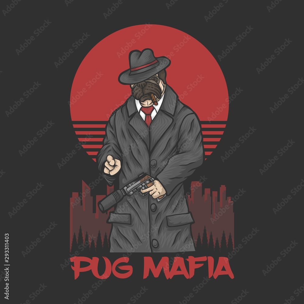 pug mafia vector illustration