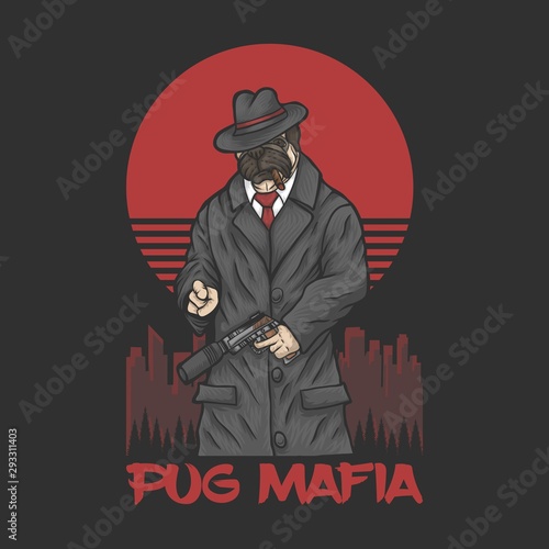 pug mafia vector illustration