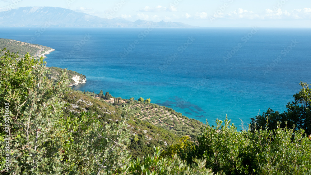 View of the Ionian Sea. In the background island Kefalonia