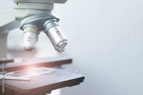 Microscope, science and laboratory equipment.