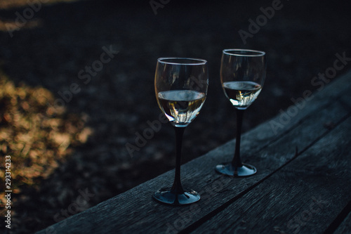 Two glasses of wine in outdoor