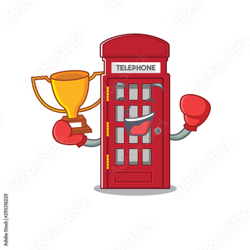 Boxing winner telephone booth isolated with the cartoon