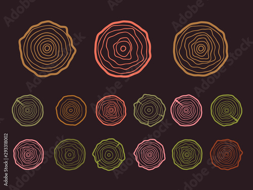 Vector tree rings background. Wood ring line vector