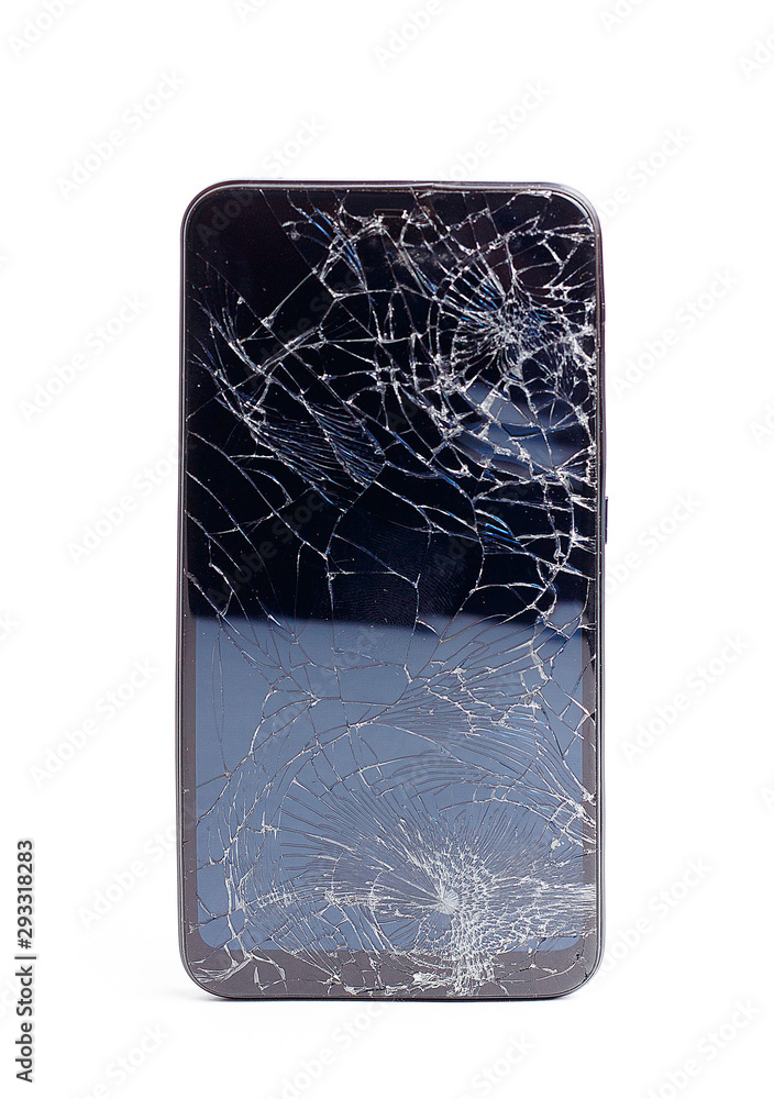 Mobile smartphone with broken screen isolated on white. Mobile smartphone with broken screen isolated on white.