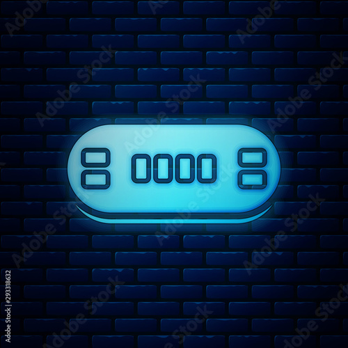 Glowing neon Poker table icon isolated on brick wall background. Vector Illustration