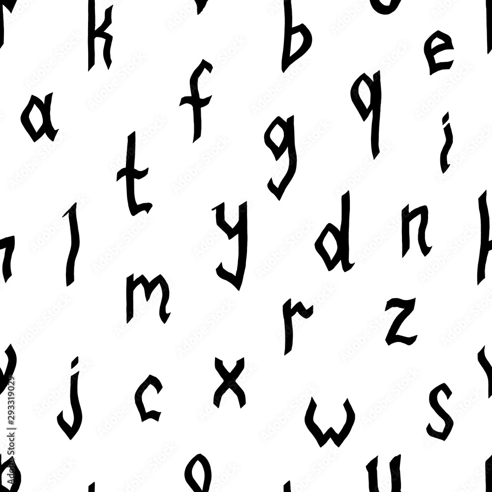 Seamless pattern of lowercase hand drawn letters in the Gothic style. Lettering trace. Black equal sized letters on a white background. Can be used for packaging, scrapbooking, banner. Seamless pattern of lowercase hand drawn letters in the Gothic style. Lettering trace. Black equal sized letters on a white background. Can be used for packaging, scrapbooking, banner.