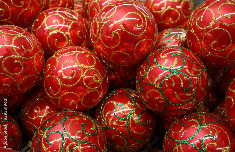 Close up of bright red Christmas decorations Close up of bright red Christmas decorations