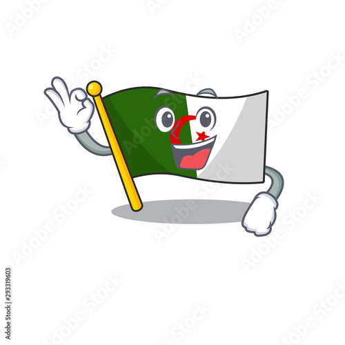 Okay flag algeria fluttering on cartoon pole