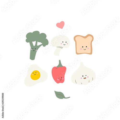 Cute food - broccoli, toast egg end garlic