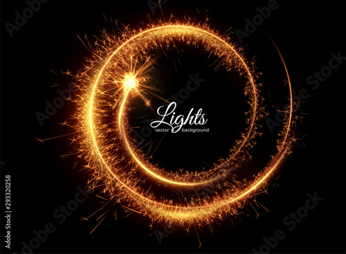 Sparkler festive frame. Golden garland border. Holiday glowing backdrop. Celebration background vector illustration.