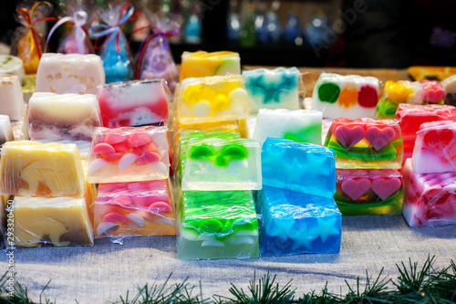 Pieces of handmade soap sold сhristmas market