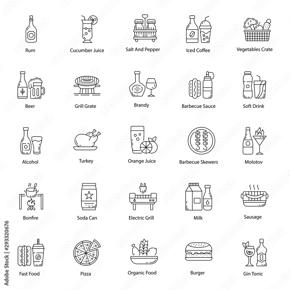 Food and Drinks Line Vectors Pack Food and Drinks Line Vectors Pack