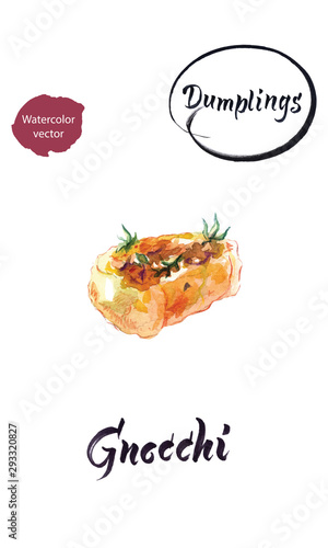 Italian dumpling Gnocchi, watercolor vector illustration