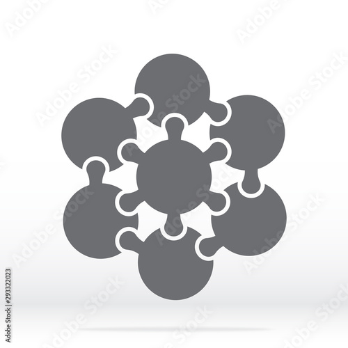 Simple icon puzzle in gray. Simple icon puzzle of the six circles and center elements on transparent background your web site design, logo, app, UI.  Vector illustration EPS10.