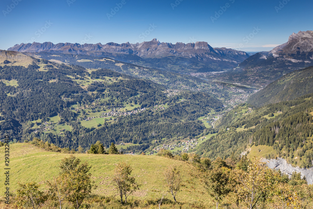 Looking down on St Nicolas and St Gervais from the top of Le Truc, French Alps