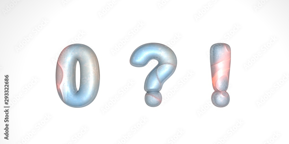 Letter lunar texture with warm waves of light, capital letter or capital letter 0, question, exclamation mark in 3D illustration with or gray surface of the moon texture isolated on white background. Letter lunar texture with warm waves of light, capital letter or capital letter 0, question, exclamation mark in 3D illustration with or gray surface of the moon texture isolated on white background.