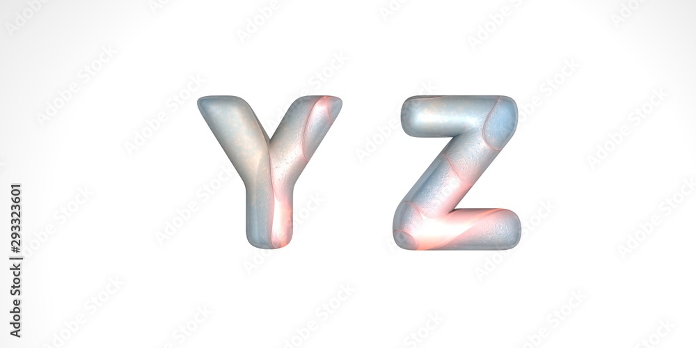 Letter lunar texture with warm waves of light, capital letter or capital letter y z in 3D illustration with or gray surface of the moon texture isolated on white background. Letter lunar texture with warm waves of light, capital letter or capital letter y z in 3D illustration with or gray surface of the moon texture isolated on white background.