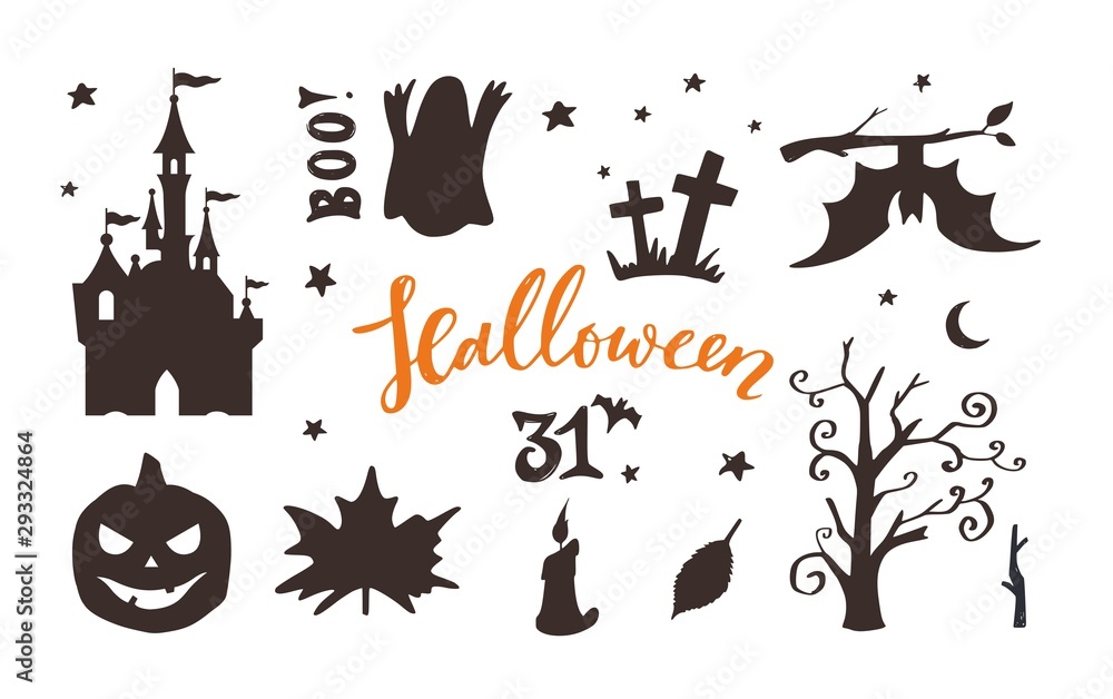 Vector collection of Halloween night silhouettes ,icons and characters