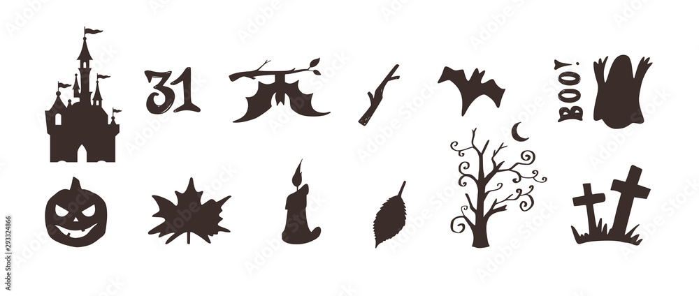 Obraz premium Vector collection of Halloween night silhouettes ,icons and characters