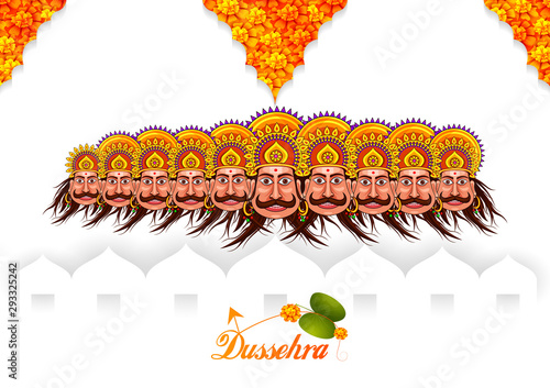 vector illustration of Ravana in Happy Navratri Dussehra festival of India