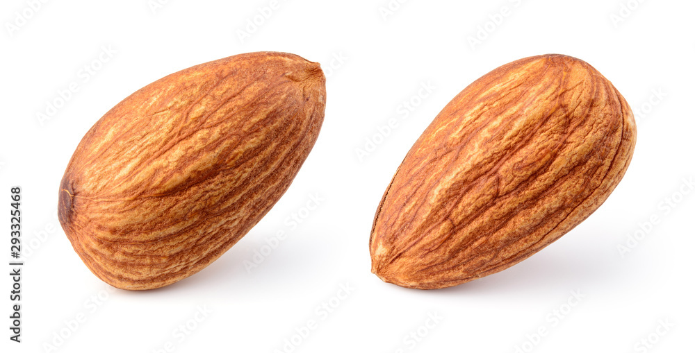 Almonds isolated. Almond on white background. Full depth of field. Almonds isolated. Almond on white background. Full depth of field.