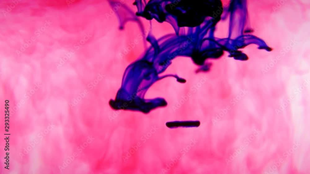 drops of red and blue paint spread out in a cloud in the water on a white background drops of red and blue paint spread out in a cloud in the water on a white background