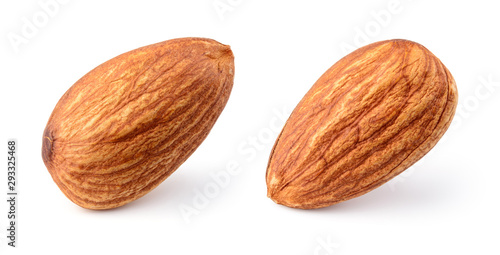 Almonds isolated. Almond on white background. Full depth of field.