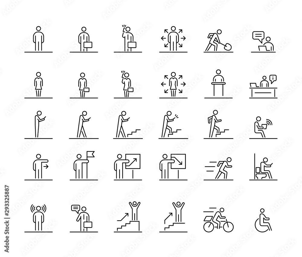 Business people 30 icons set simple line flat illustration - obrazy, fototapety, plakaty 