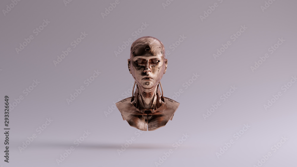 Bronze Cyborg Bust Front View 3d illustration 3d render Bronze Cyborg Bust Front View 3d illustration 3d render