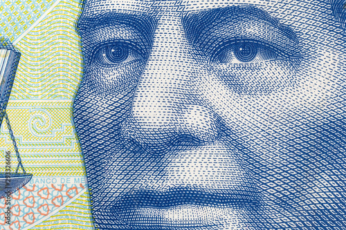 Fotografie Macro close up photo of Benito Juarez on the Mexican 20 Peso currency note