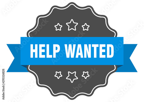 help wanted blue label. help wanted isolated seal. help wanted