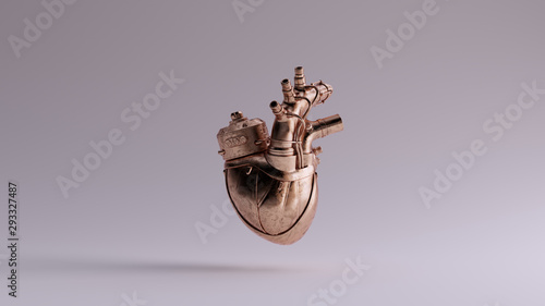 Photos Bronze Artificial Cyborg Heart Anatomical Front View 3d illustration 3d render