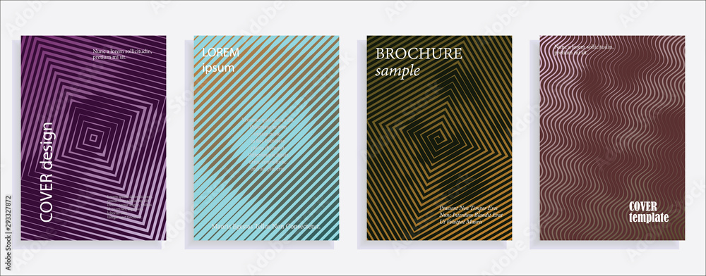 Fototapeta Minimalistic cover design templates. Set of layouts for covers of books, albums, notebooks, reports, magazines. Line halftone gradient effect, flat modern abstract design. Geometric mock-up texture