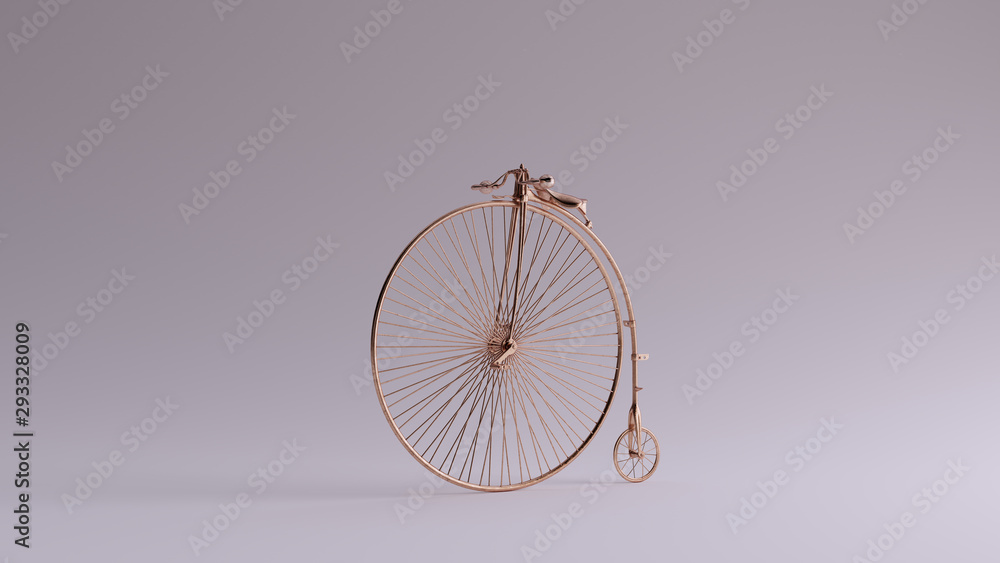 Bronze Penny Farthing Bicycle 3 Quarter Left View 3d illustration 3d render	