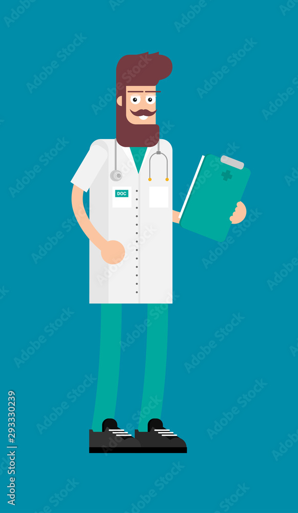 Doctor character in cartoon style. Vector flat design illustration