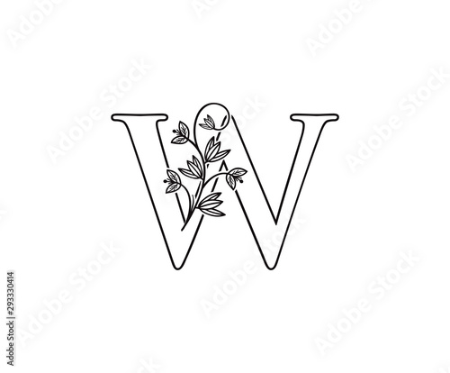 Nature letter W leaf icon logo design, floral logo W icon design. hand drawn floral with letter.
