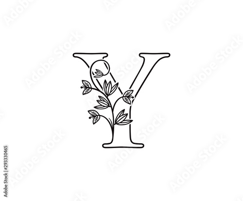 Nature letter Y leaf icon logo design, floral logo Y icon design. hand drawn floral with letter.