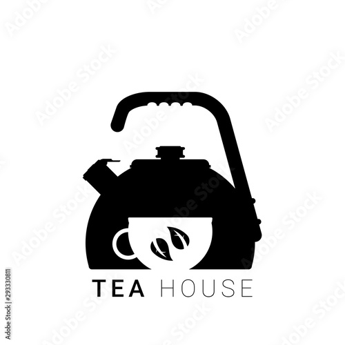 Flat vector kettle with cup and leaf